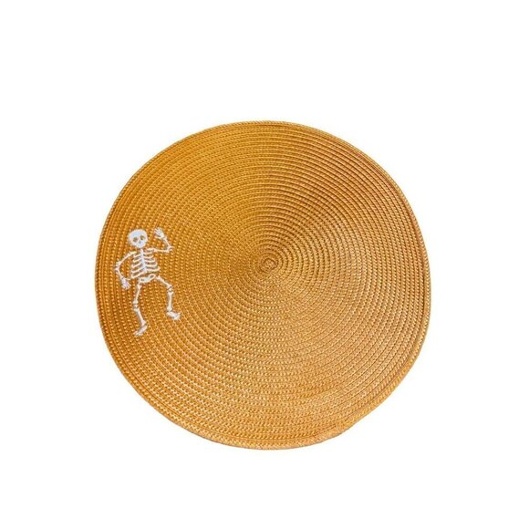 Placemats Set of 4 Round Orange Woven Dining Room Table Home Halloween 15" - Picture 3 of 3